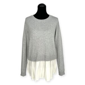 H&M | NWT | Large | Gray Melange Fine Knit Wool Blend Layered Shirt-Look Sweater